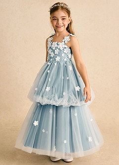 Azazie Teacup Blumenmädchenkleider Ballkleid Spitze Tüll Kleid Elfenbein Stimmungsvolles Blau image6
