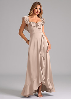 Azazie Lyra Bridesmaid Dresses English Rose A-Line Off the Shoulder Stretch Satin Convertible Dress image2