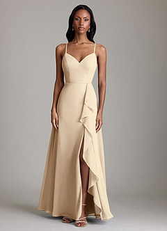 Azazie Naeem Bridesmaid Dresses Champagne A-Line V-Neck Ruffle Chiffon Dress image3