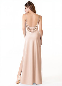 Azazie Alaija Bridesmaid Dresses Blushing Pink Mermaid Side Slit Stretch Satin Dress image4