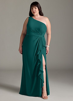 Azazie Liza Bridesmaid Dresses Peacock Mermaid One Shoulder Chiffon Dress image6