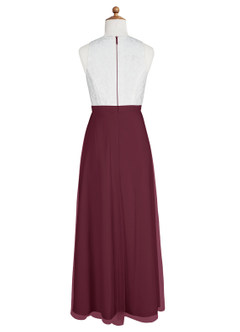 Azazie Albertine Junior Cabernet A-Line Lace Chiffon Dress image8