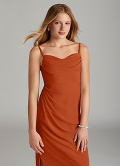 Azazie Mai Junior Vestido de Naranja Quemada de Gasa de Recto con Plisado image5