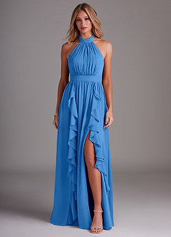 Azazie Avary Bridesmaid Dresses Blue Jay A-Line Pleated Chiffon Dress image1