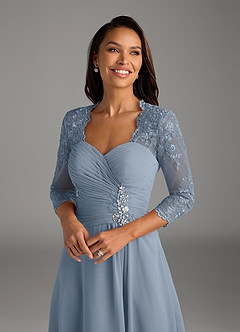 Azazie Devereaux Mother of the Bride Dresses Dusty Blue A-Line Lace Chiffon Dress image4