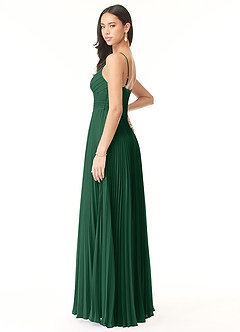 Azazie Vini Robes de demoiselle d'honneur Robe Trapèze en Mousseline de soie Col V plissé Vert Foncé image4
