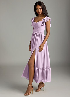 Azazie Anaya Bridesmaid Dresses Frosted Lilac A-Line Pleated Chiffon Dress image4