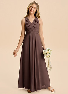 Azazie Kirsten Junior A-Linie Plissee Chiffon Kleid Ganache image4