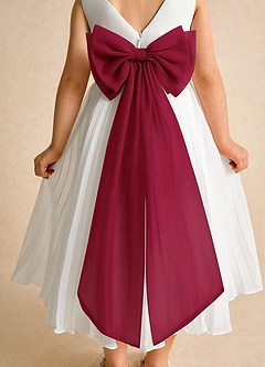 Azazie Margot Flower Girl Dresses Ivory Burgundy A-Line Pleated Chiffon Dress image8