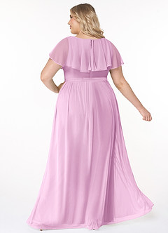 Azazie Jael Bridesmaid Dresses Candy Pink A-Line V-Neck Mesh Dress image10