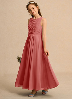 Azazie Ducky Junior Formal vestidos de niña de las flores Vestido de Rosa Antigua de Gasa de Corte en A con Plisado image5