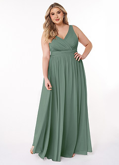 Azazie Kora Bridesmaid Dresses Eucalyptus A-Line Pleated Chiffon Dress image7