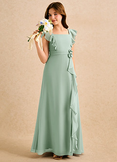 Azazie Soso Girls Formal Robe Demoiselle D'honneur Fillette Robe Trapèze en Mousseline de soie Plissée Agave image4