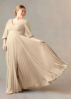 Azazie Zahara Mother of the Bride Dresses Champagne A-Line V-Neck Pleated Chiffon Dress image9