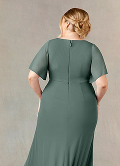 Azazie Selah Mother of the Bride Dresses Eucalyptus A-Line V-Neck ruched Mesh Dress image7
