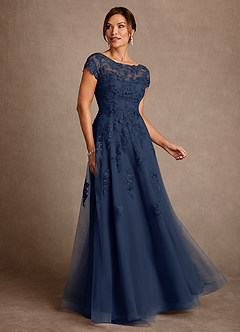 Azazie Jalinda Abiti per la Madre della Sposa Abito A-Line in Chiffon Pizzo Marino Scuro image1