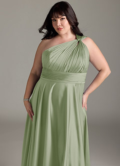Azazie Charlize Bridesmaid Dresses Dusty Sage A-Line One Shoulder Stretch Satin Dress image14
