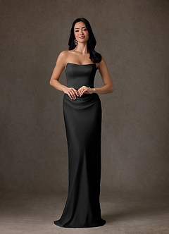 Azazie Samantha Wedding Dresses Black Sheath Strapless Stretch Satin Dress image6