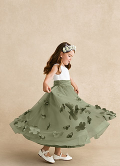 Azazie Vi Flower Girl Dresses Pistachio A-Line Sleeveless Tulle Dress image2