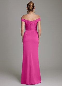 Azazie Teyana Robes de demoiselle d'honneur Robe Fourreau en Satin extensible Épaule décolletée Fuchsia image7