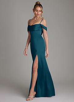 Azazie Nira Bridesmaid Dresses Ink Blue Mermaid Corset Stretch Satin Dress image7