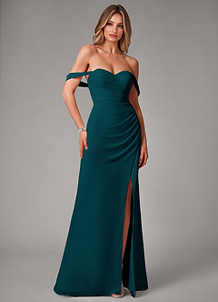 Azazie Haisley Jurken voor bruidsmeisjes Converteerbaar Jurk van Chiffon met Kolom Off the Shoulder Pijnboom image3