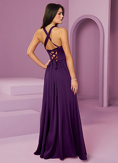 Barbie ♥ Azazie Bridesmaid Dresses Grape A-Line with Pockets Stretch Satin Dress image2
