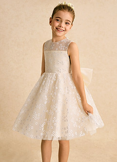 Azazie Snowdrop Flower Girl Dresses Champagne Ball-Gown Bow Tulle Dress image3