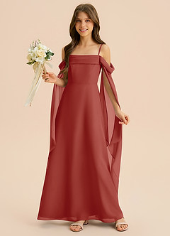 Azazie Moana Junior Vestido de Terracota de Gasa de Corte en A con Plisado image1