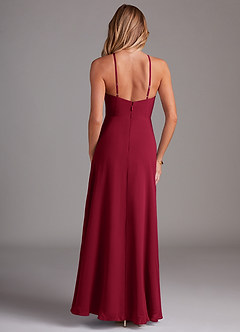 Azazie Bailey Bridesmaid Dresses Burgundy A-Line Halter Side Slit Chiffon Dress image2