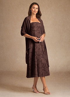 Azazie Lorain Mother of the Bride Dresses Ganache A-Line Pleated Floral Burnout Dress image4