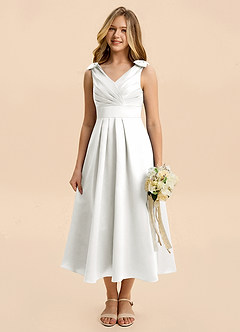 Azazie Polly Junior Ivory A-Line Pleated Stretch Satin Dress image8
