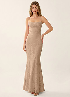 Natasha Champagne Jacquard Corset Mermaid Prom Dress image8