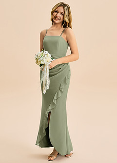 Azazie Buzzy Junior Pistachio Sheath Pleated Chiffon Dress image3