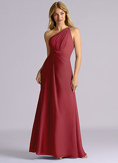 Azazie Isabelle Final Sale Pomegranate A-Line One Shoulder Chiffon Convertible Dress image1