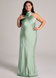 Azazie Velli Abiti da Damigella Abito Sirena in Raso Elasticizzato Collo Alto Agave image10