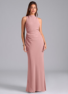 Azazie Evadne Bridesmaid Dresses Dusty Rose A-Line Pleated Chiffon Dress image3