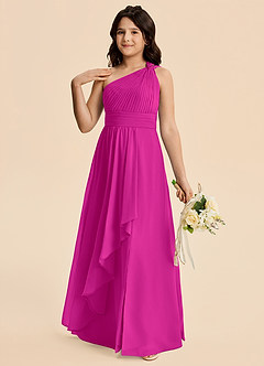 Azazie Skye Junior Fuchsia A-Line Pleated Chiffon Dress image3