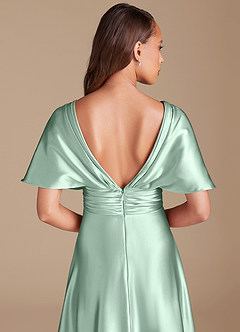 Azazie Pamela Bridesmaid Dresses Agave A-Line Pleated Metallic Satin Dress image7