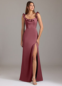 Azazie Callie Bridesmaid Dresses Desert Rose A-Line Ruched Stretch Satin Convertible Dress image1