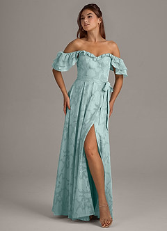 Azazie Aricella Bridesmaid Dresses Mist A-Line Corset Floral Burnout Dress image7