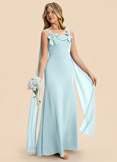Azazie Chelsea Junior Cloud Blue Sheath Pleated Stretch Satin Dress image5