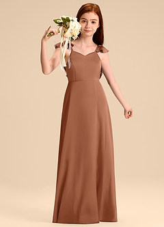 Azazie Everett Junior Vestido de Bronceador de Satén Elástico de Corte en A con Lazo image5