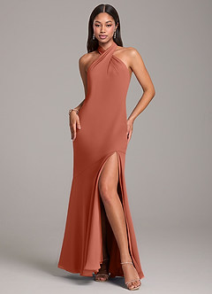 Azazie Lorena Bridesmaid Dresses Clay Mermaid Pleated Chiffon Dress image3