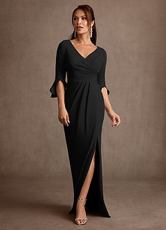 Azazie Linnette Mother of the Bride Dresses Black Sheath Pleated Stretch Crepe Dress image1