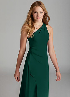 Azazie Maron Junior Emerald A-Line Pleated Stretch Satin Dress image3