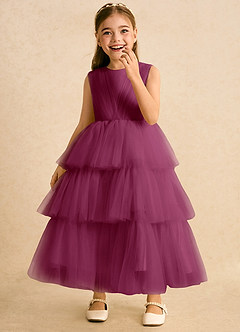 Azazie Marshmallow Blumenmädchenkleider Ballkleid Schleifen Tüll Kleid Maulbeerrot image5