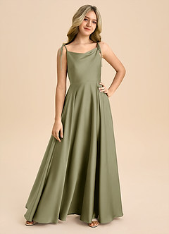 Azazie Popsy Junior Pistachio A-Line Bow Stretch Satin Dress image8