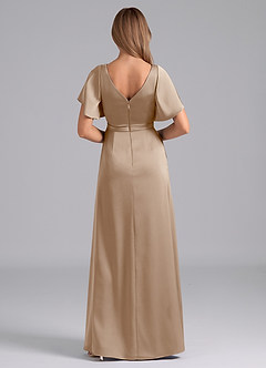 Azazie Ambrosia Bridesmaid Dresses Taupe A-Line Pleated Stretch Satin Dress image3