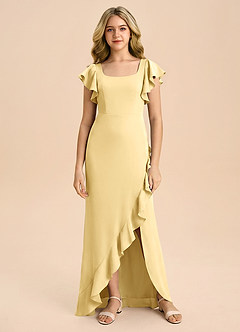 Azazie Demi Junior Butter Mermaid Bow Stretch Satin Dress image6